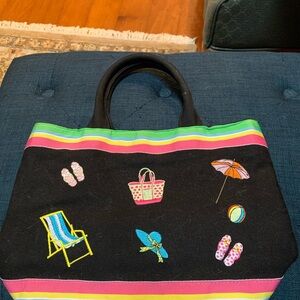Black Embroidered Tote Bag with Colorful Accents